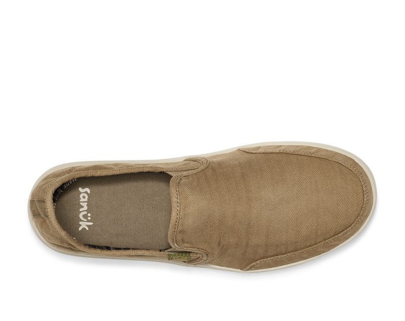 Sanuk Vagabond Slip On Sneaker Wash Vegan Men's Sidewalk Surfers Khaki | Canada 191RVD